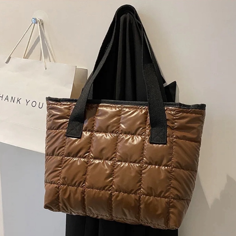 Brown, Silver and Black Medium Sized Puffer Tote Bags/ Purse